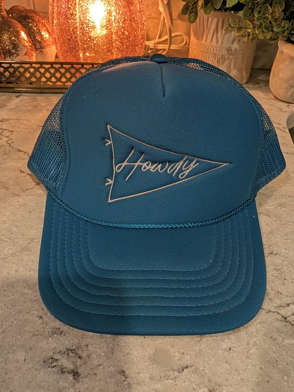 Howdy Embroidered Trucker Hat - Teal